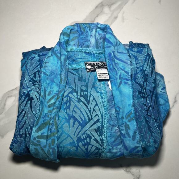 Cahaya by Tanami Open Front Kimono Beach Swim Cover Up Size Large Blue Tropical - Picture 9 of 9